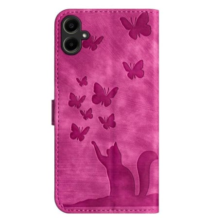 Чехол-книжка с тиснением Butterfly Cat мягкая фактура с магнитным хлястиком на Samsung Galaxy A07 4G / A06 4G - розовый
