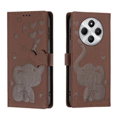 Чохол-книжка Cartoon Elephant Embossed Leather для Xiaomi Redmi A4 5G - коричневий