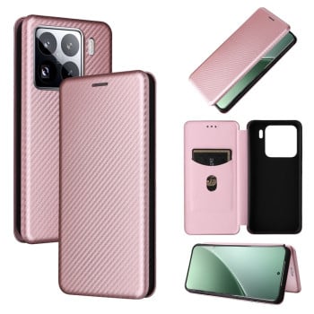 Чехол-книжка Carbon Fiber Texture на Xiaomi 15 - розовый