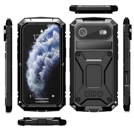 Протиударний чохол R-JUST Metal + Silicone + Tempered Glass Life Waterproof на iPhone Air - чорний