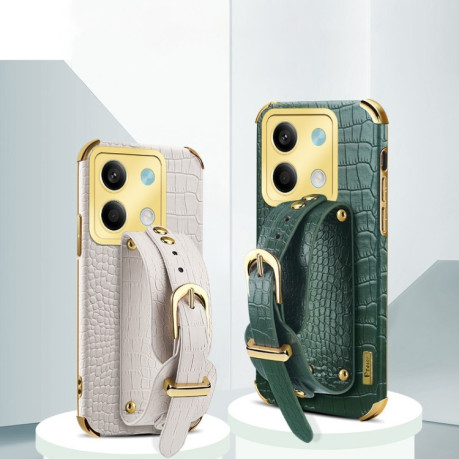 Противоударный чехол Electroplated Wrist Strap Crocodile Leather на Xiaomi Redmi Note 13  - белый