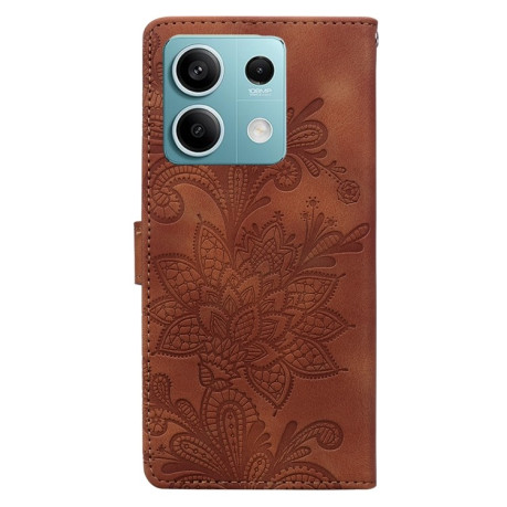 Чехол-книжка  Lace Floral Embossed Magnetic Buckle на Xiaomi Redmi Note 14 4G / 5G - коричневый