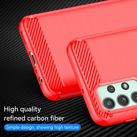Противоударный чехол Brushed Texture Carbon Fiber на Samsung Galaxy M23 - красный