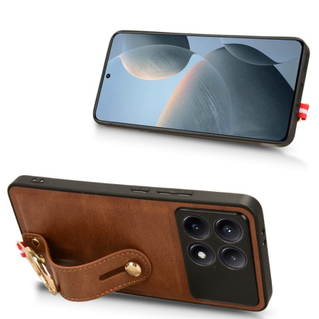 Противоударный чехол Wristband Leather Back для   Xiaomi Poco X6 Pro - коричневый