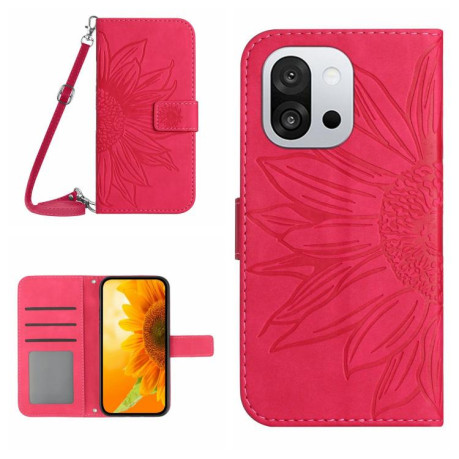 Чехол-книжка Skin Feel Sun Flower для OnePlus 13T - пурпурно-красный