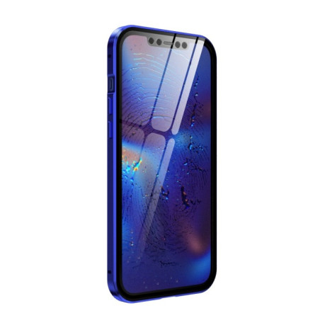 Двухсторонний магнитный чехол Adsorption Metal Frame для iPhone 12 / 12 Pro - сине-фиолетовый