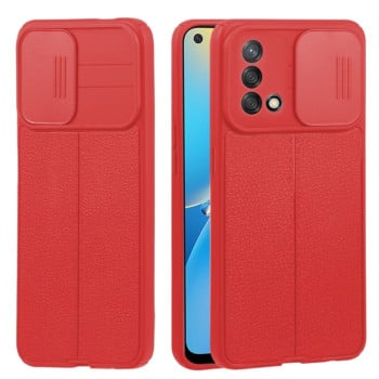 Противоударный чехол Litchi Texture Sliding для OPPO A74 4G / F19 - красный