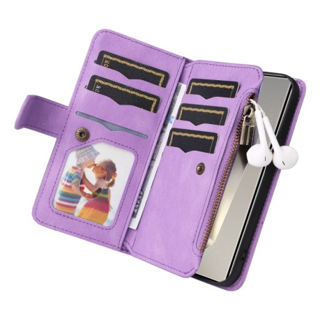 Чехол-книжка Dual-color 9 Card Slots Zipper Wallet Leather для Samsung Galaxy S25 Ultra 5G - фиолетовый