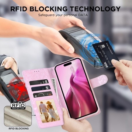 Чехол-книжка Bronzing Painting RFID для iPhone 16 Pro Max - Flower