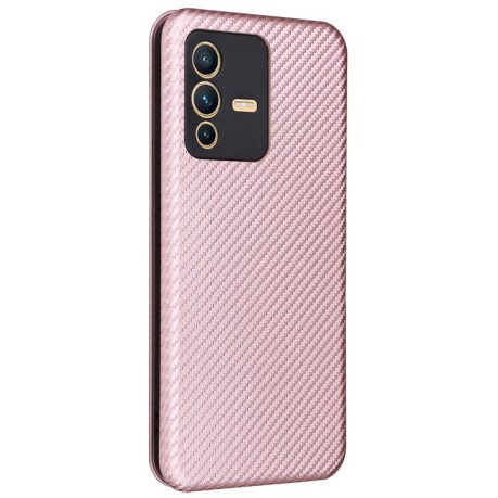 Чехол-книжка Carbon Fiber Texture на Vivo S12 5G/V23 5G - розовое золото