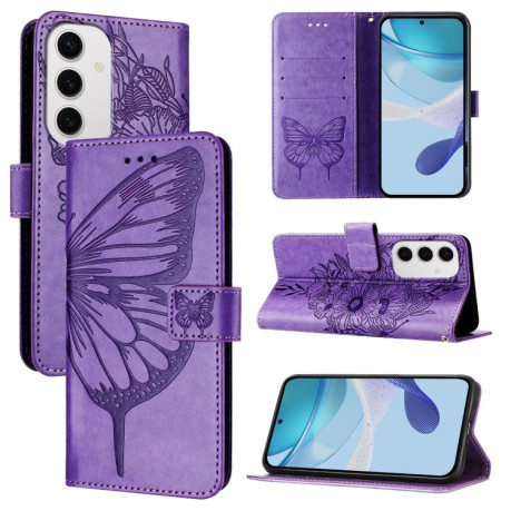 Чехол-книжка Embossed Butterfly для Samsung Galaxy S24 FE 5G - фиолетовый