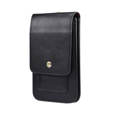 Универсальный чехол Litchi Texture для Lambskin Texture Men Phone Universal Double Lattice Waist Bag Leather Case, Size:L - черный