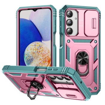 Чохол із шторкою на камеру Sliding Camshield та підставкою на Samsung Galaxy A26 5G/A17 5G - рожево-зелений