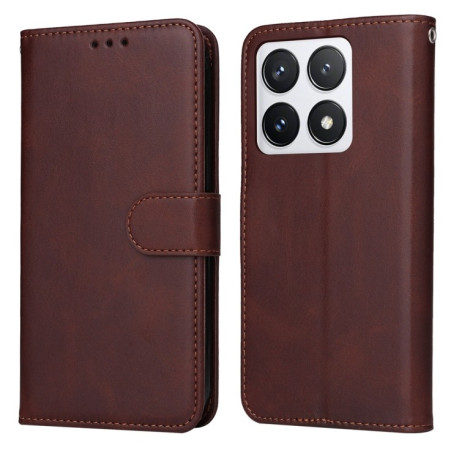 Чехол-книжка со строчкой и фактурой Calf на Xiaomi 14T Pro - коричневый
