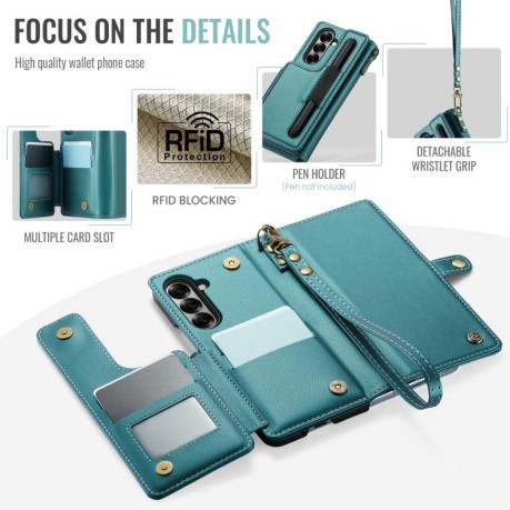 Чехол-книжка CaseMe C22 Card Slots Holder RFID Anti-theft для Samsung Galaxy Fold 7 - зеленый