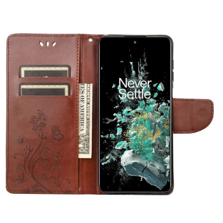 Чехол-книжка Butterfly Flower Pattern для OnePlus 10T - коричневый
