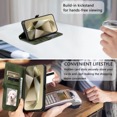 Чехол-книжка Totem Embossed Magnetic Leather для Samsung Galaxy S25 5G - зеленый