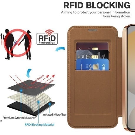 Чохол-книжка Shield MagSafe RFID Anti-theft Leather для Samsung Galaxy S24 FE 5G - коричневий