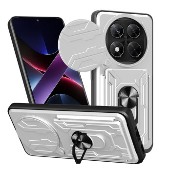 Чехол со шторкой на камеру Sliding Camshield и подставкой на Xiaomi Redmi Note 14 Pro 4G - белый