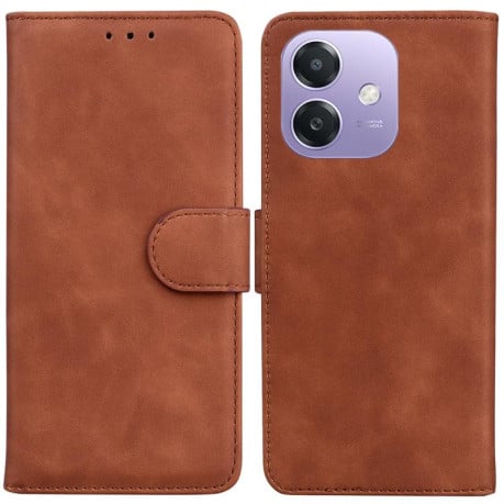 Чехол-книжка однотонный Pure Color с магнитной застежкой на OPPO A5x 5G / A3 4G / 5G / A3x 4G / 5G - коричневый