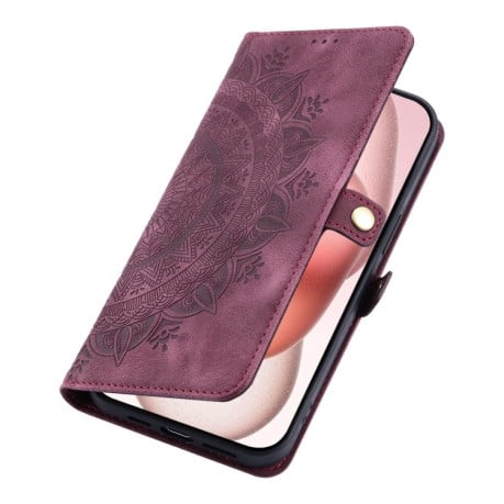 Чехол-книжка Totem Embossed Magnetic Leather для iPhone 16 Pro Max - винно-красный