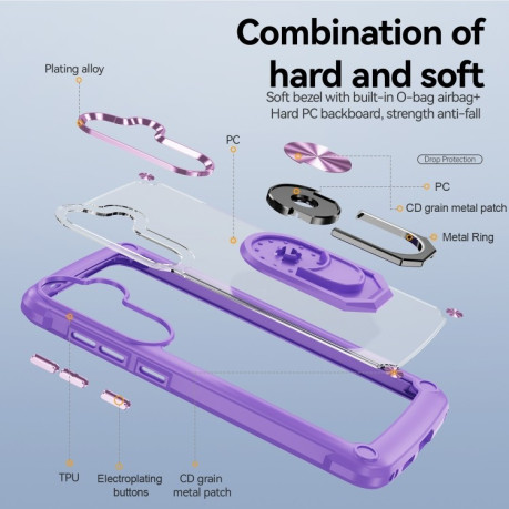 Противоударный чехол Acrylic Ring Holder на Samsung Galaxy S25+ 5G - фиолетовый