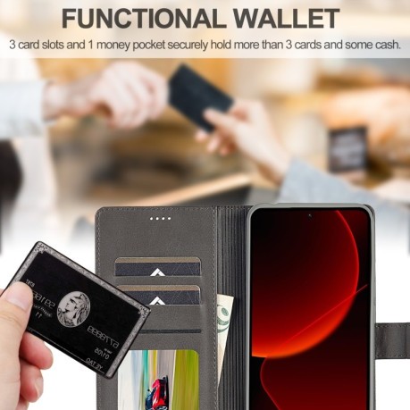 Чехол книжка LCIMEEKE Calf Texture на Xiaomi 14T Pro - серый