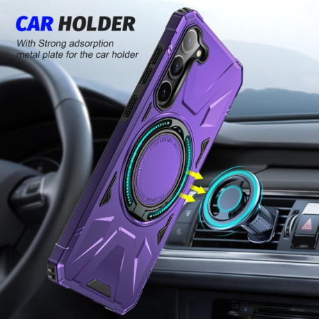 Противоударный чехол HTM MagSafe Magnetic Shockproof Phone Case with Ring Holder для Samsung Galaxy S24 5G - фиолетовый
