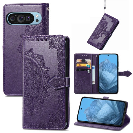 Чохол-книжка Mandala Embossing Pattern на Google Pixel 9 - фіолетовий