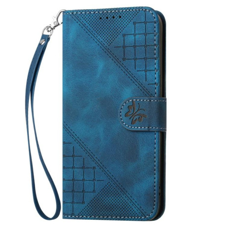 Чехол-книжка Grid Stitching Leather Phone Case with Lanyard для для Motorola Moto G15 - синий
