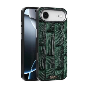 Ультратонкий чехол ABEEL Beast Pattern 6D Micro-Embossed MagSafe Genuine Leather на iPhone Air - зеленый