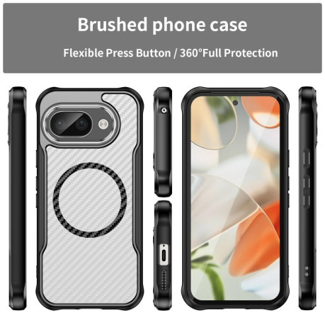 Ударозахисний чохол Carbon Fiber Texture MagSafe Translucent на Google Pixel 9a - чорний