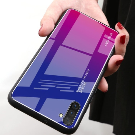 Стеклянный чехол Gradient Color Glass Case на Galaxy Note10-красно-синий