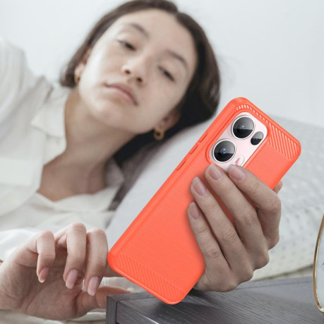 Протиударний чохол Brushed Texture Carbon Fiber на OPPO Reno13 Pro Global - червоний