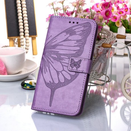 Чехол-книжка Embossed Butterfly для Samsung Galaxy A04s/A13 5G - фиолетовый