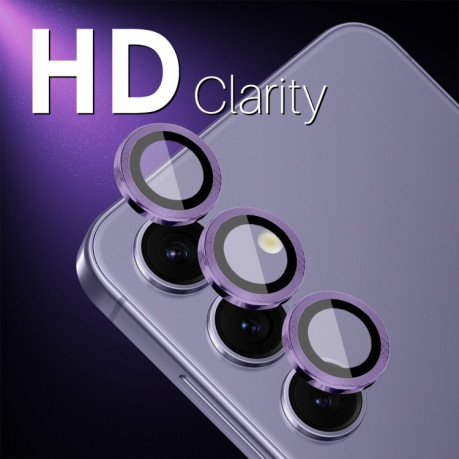 Захисне скло NORTHJO Glitter Camera Lens Protector Tempered Glass Metal Ring для Samsung Galaxy S25+ 5G - фіолетове