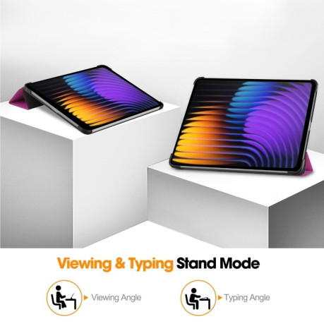 Чехол Custer Texture Three-folding Sleep/Wake-up для Xiaomi Pad 7 / 7 Pro- черный - фиолетовый