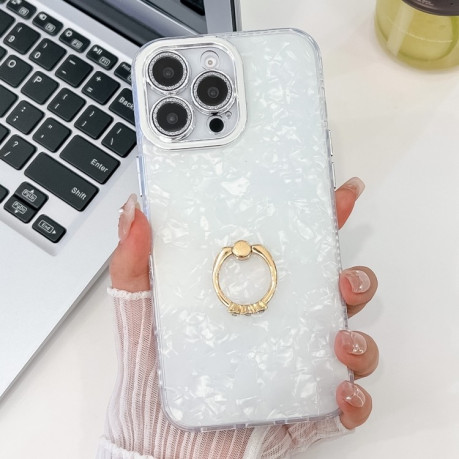 Чохол протиударний Plating Glitter Texture Ring Holder для iPhone 16 Pro Max - White Shell Grain