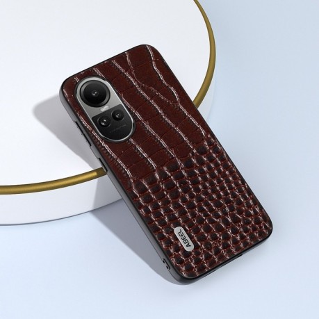 Чохол протиударний ABEEL Crocodile Texture Genuine Leather для OPPO Reno 10 / 10 Pro Global - кавовий