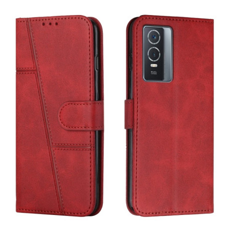 Чохол-книжка Stitching Calf Texture для Vivo Y76/Y76s - червоний