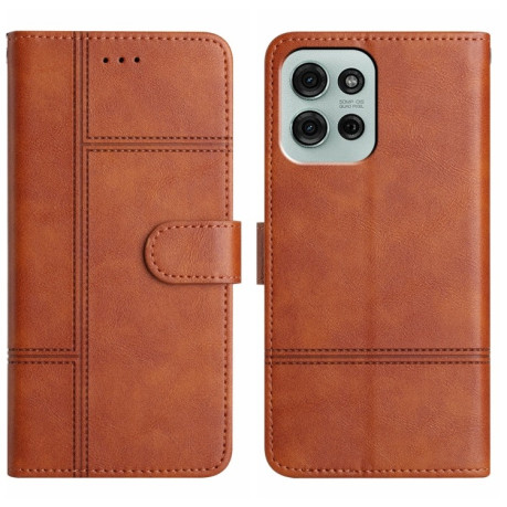 Чехол-книжка Cowhide Texture Stitching Leather на Motorola Moto G75 - коричневый