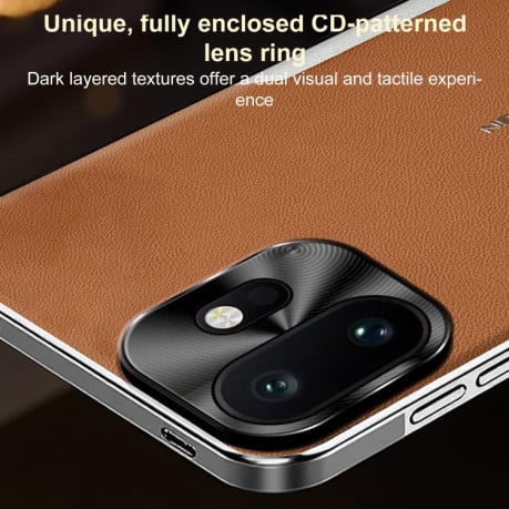Противоударный чехол Electroplated Frame Sheepskin Texture Morandi Color с кожаной фактурой на OnePlus 15T — чёрный