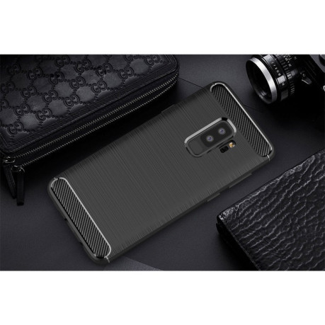Противоударный чехол на Samsung Galaxy S9+/G965 Brushed Carbon Fiber Texture черный