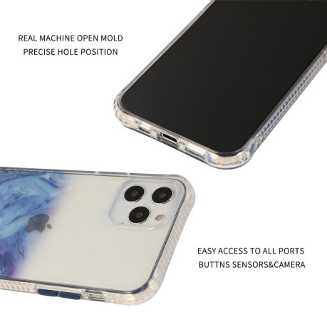 Противоударный чехол Marble Pattern Glittery Powder на iPhone 12 Pro Max - прозрачно-синий