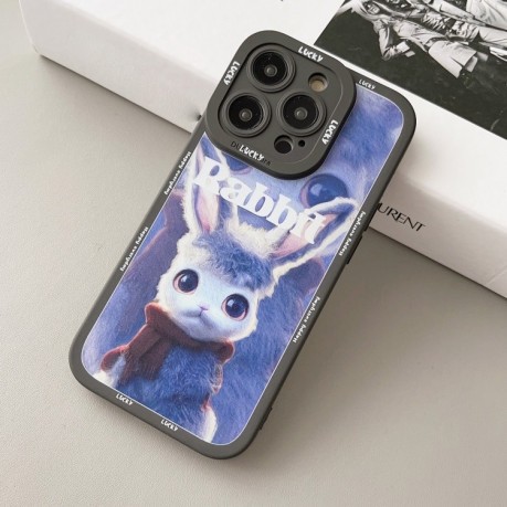 Силиконовый чехол Liquid Silicone Oil Painting Rabbit на iPhone 15 - черно-сине-серый