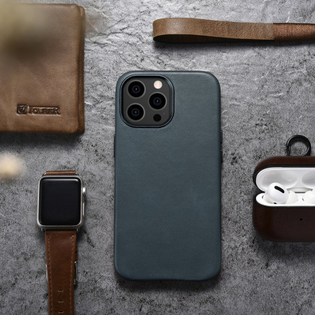 Кожаный чехол iCarer Leather Oil Wax (MagSafe) для iPhone 13 Pro - синий