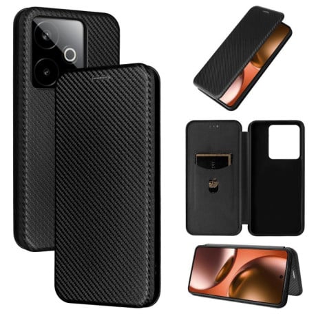 Чехол-книжка Carbon Fiber Texture на Realme GT 7 - черный