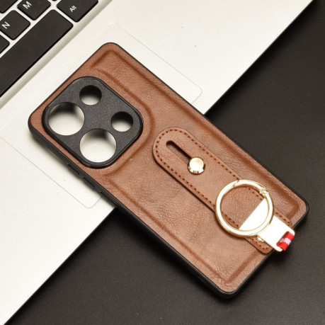 Противоударный чехол Wristband Leather Back для Xiaomi Redmi Note Redmi Note 14S/ 13 Pro 4G / POCO M6 Pro 4G - коричневый