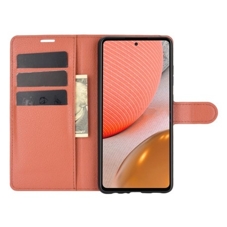Чехол-книжка Litchi Texture на Samsung Galaxy A72 - коричневый