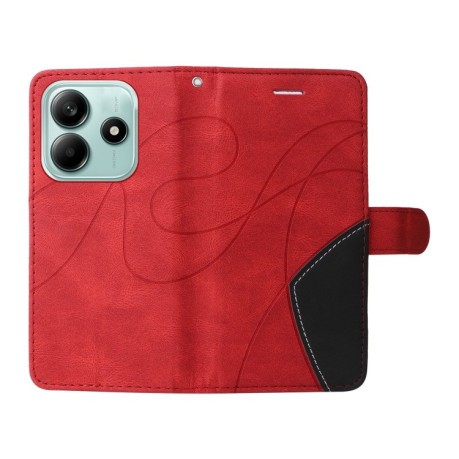 Чохол-книжка Dual-color Splicing Flip Leather для Xiaomi Redmi Note 14 5G/Poco M7 Pro 5G - червоний